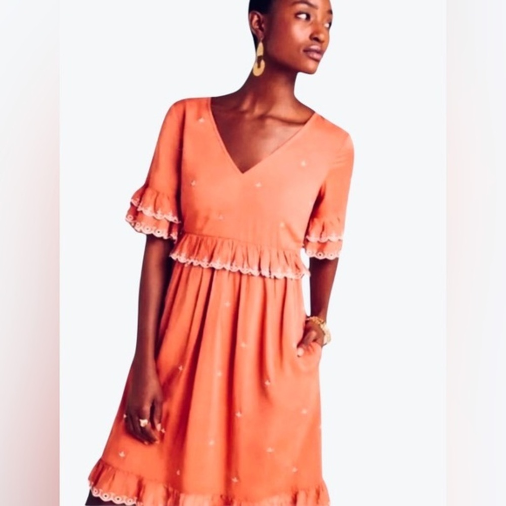 ANTHROPOLOGIE Samia Ruffled Tunic Dress $170 SIZE 8 Rose with pockets